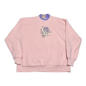 Vintage Top Stitch Embroidered Two Tone Floral Sweatshirt Women's Large